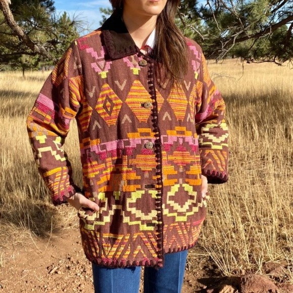 American Vintage Jackets & Blazers - Vintage Blazer Jacket Aztec Pattern Brocade Gorgeous Detail Cedar Canyon Scandi